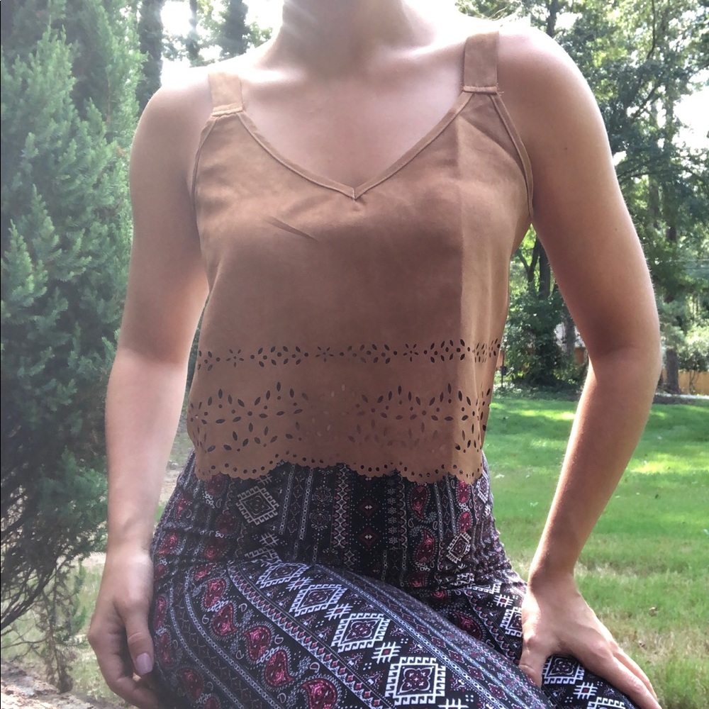 Boho Cut-out Faux Suede Cropped Tank